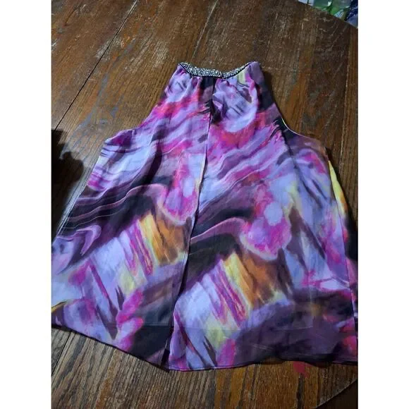 Large Jennifer Lopez Sleeveless Embellished Neck Open Back Blouse Shirt Top - Picture 3 of 4